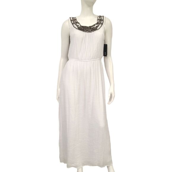 AGB White Beaded Maxi Dress Womens size Medium NEW TAGS Goddess boho - Picture 1 of 9